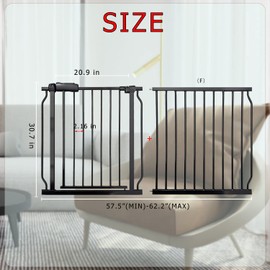 Thasamm Extra Wide Baby Gate 57.5"-62" Large Walk Through Safety Child Gates for Kid or Pet Black Metal Pressure Mounted Pet Gate Long Safety Dog Gate for The House Doorways Stairs