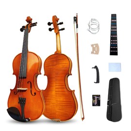 Vetimobato Violin 3/4 Full Size Set, Fiddle Solid Wood for Professional Beginners Students Acoustic Violin Kit with Brazilwood Bow, Shoulder Rest, Extra strings, Bridge, Rosins, Case(Brown, 3/4)