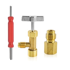 FALVFUN R134a Can Tap, Self-Sealing & Puncture Vehicle Refrigerant Dispenser, Valve Tool Bottle Opener with 1/4" Female 1/2" Male Tank Adapter & Valve Core Remover, Fit for AC System