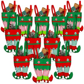 Christmas Santa Pants and Elf Boots Candy Bags Elf Foot Present Handbags Stocking Lovely Treat Bags Xmas Goodies Bag for Boys Girls Christmas Party Favor Decorations (Elf Boot Style, 12 Pieces)