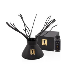 Luxury Reed Diffuser Set, Bergamot, Patchouli, Amber, Home Fragrance Diffusers, for Bedroom, Bathroom, Living Room & Office - 10 FL Oz. Capacity Black Glass Bottle w/ 1-(120 ml/4.2 Oz.) Diffuser Oil.