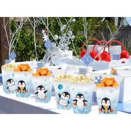 Roaring Good Time Penguin Popcorn Boxes Party Favour Bags Treat Bags Candy Goodie Bags for Penguin Birthday Baby Shower Penguin Party Accessories