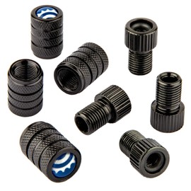 Bike Bits Presta Valve Adapter - Convert Presta to Schrader - French/UK to US - Inflate Tire Using Standard Pump Air Compressor (Black Round Caps)