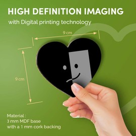 Destination Vinyl ltd Great Coasters (Set of 4) Heart - BW - Black Smile Face Smiley Drink Glossy Coasters/Tabletop Protection for Any Table Type #41853