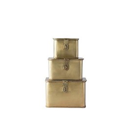 Creative Co-Op Square Decorative Metal Boxes with Gold Finish (Set of 3 Sizes)