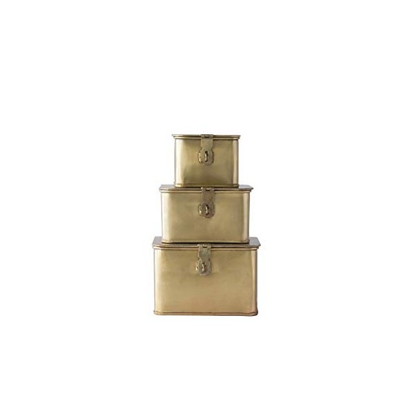 Creative Co-Op Square Decorative Metal Boxes with Gold Finish (Set