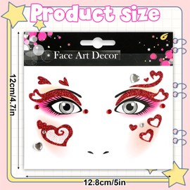 Valentine's Day Face Stickers – Red Heart Glitter Gems for Makeup, Self-Adhesive Face Jewels for Parties, Festivals, and Cosplay (TAPE D)