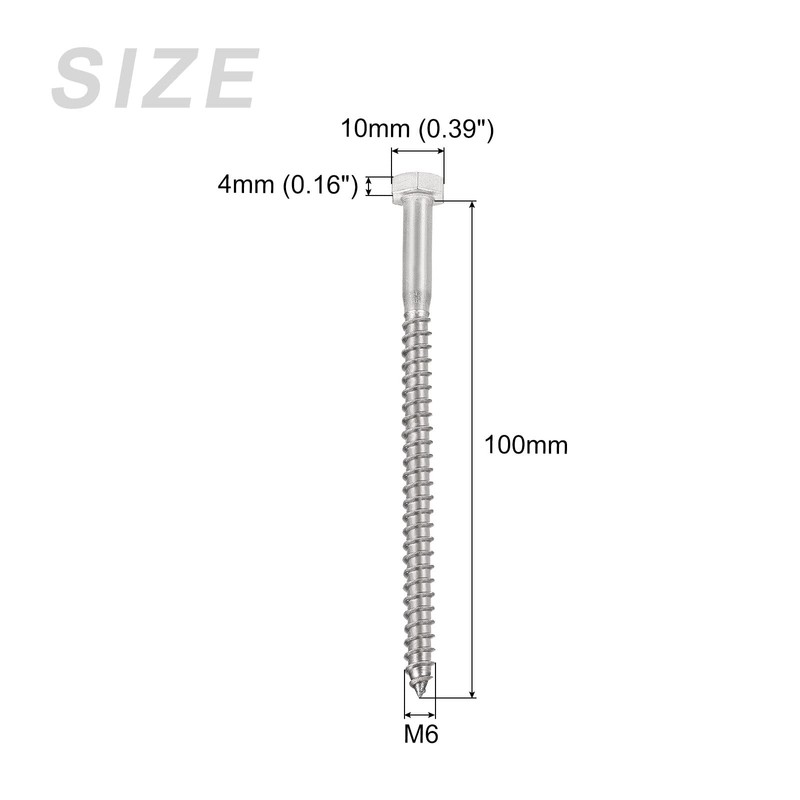 METALLIXITY 10pcs M6x100mm Hex Lag Screws 304 Stainless Steel Self
