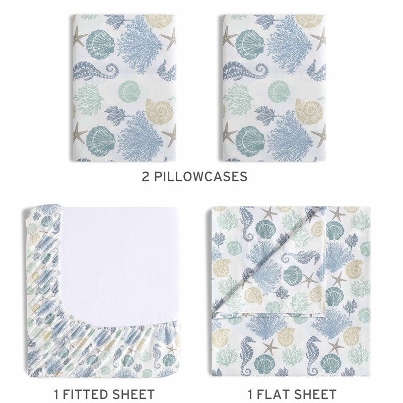 Beatrice Home Fashions Coastal Print Microfiber Sheet Set, Soft, Comfy,