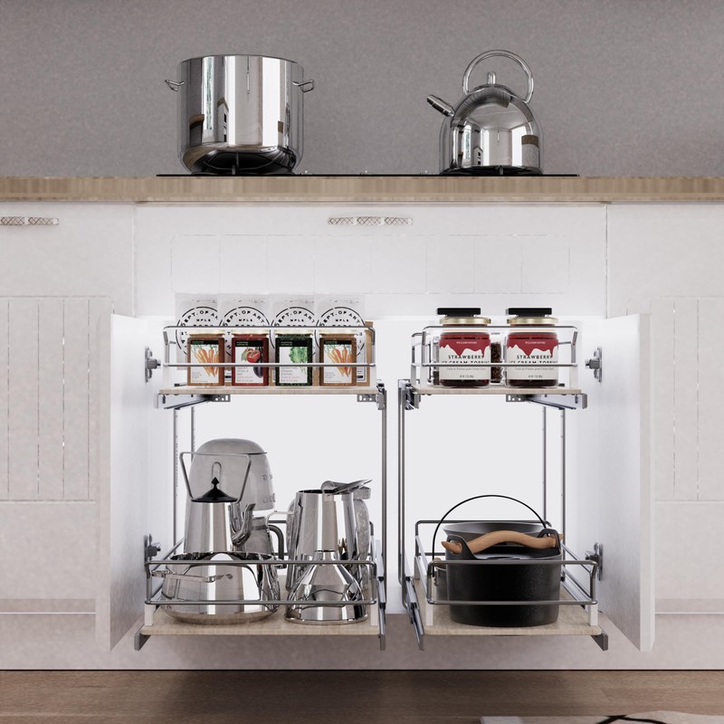 2 Tier Pull Out Cabinet Organizer 18" W X 22"