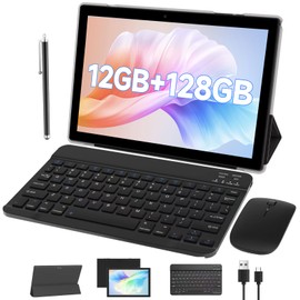 Android Tablet with Keyboard protect Case Mouse Stylus 10 Inch Tablet 2 in 1 Tablets Set 12GB+128GB/1TB Expandable Dual camera Tablets PC 10.1" HD Screen 6000mAh Battery 5G Wifi WiFi6 BT5.0 Tableta