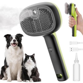 Pecute Steam Cat Brush, Self-Cleaning Cat Steam Brush with 2 Water Spray Modes, Large Capacity Tank, Steaming Dog Brush for Shedding, Massaging Grooming