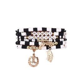 Boho Western Cowgirl Howdy Heishi Surfer Bracelet Set for Women Cowboy Enamel Hat Boot Clay Beaded Stackable Bracelets Country Concert Theme Party Jewelry Gift-Black White