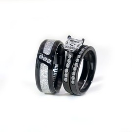 lvrong Couple Rings His Her Wedding Ring for Him and Her Matching Rings 1CT AAA CZ Black Ring