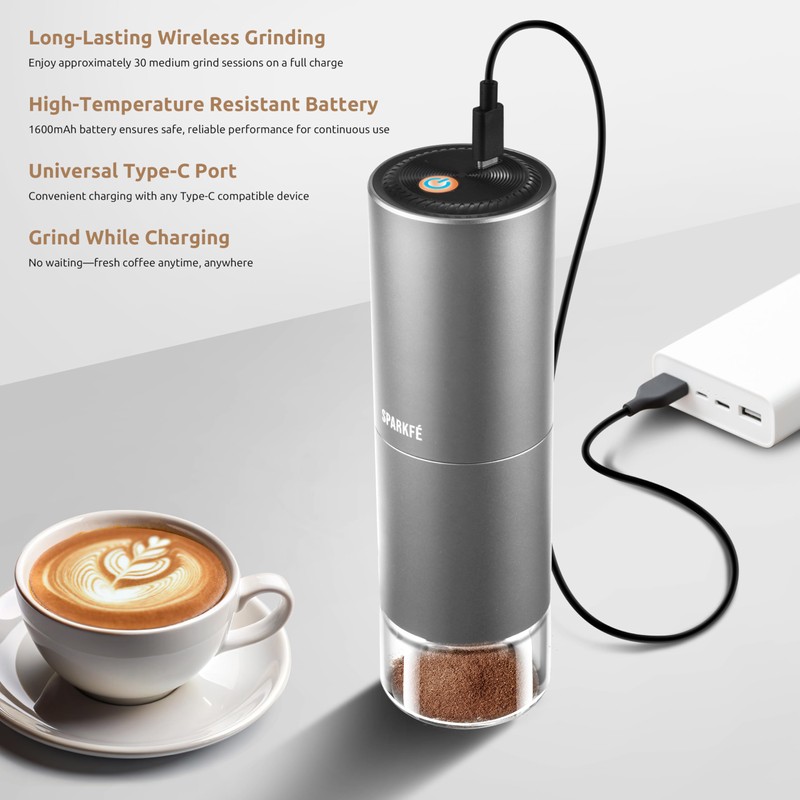 SPARKFE Portable Electric Coffee Grinder, Rechargeable Wireless Handheld Grinder with