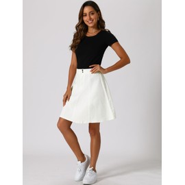 Allegra K Women's High Waisted A-Line Flared Casual Denim Skirt Large White