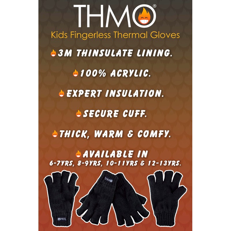 THMO Kids Winter Fingerless Gloves Thermal Warm Fleece Lined Thinsulate