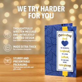 Decorably Gold-Foil 5x8in Handmade Individual Happy Fathers Day Card For Husband with Ribbon, Greeting & Heart Cutout, Father's Day Card for Husband with Envelope and Stickers, Printed Message Inside