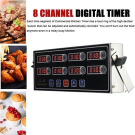 Lfhelper Commercial 8 Channel Kitchen Timer Restaurant Digital Timers for Cooking, Deep Fryer Timer Food Cooking Professional Loud Alarm Cooking Reminder for Food Truck Fryer Bakery Pizza Coffee