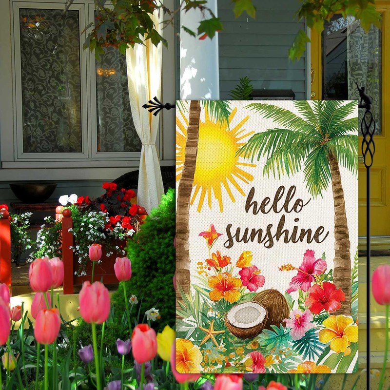 Jauageon Hello Sunshine Garden Flag Summer Holiday Garden Flag Coconut