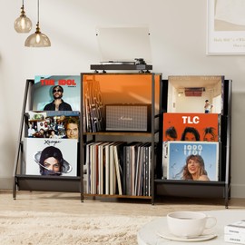 ZIFTY Record Player Stand Vinyl Storage with 6-Tier Display Holder LED Light Turntable Stand for 300 Albums Media Shelf Cabinet Stereo Cabinet Console for Vinyl Enthusiast Livingroom, Bedroom