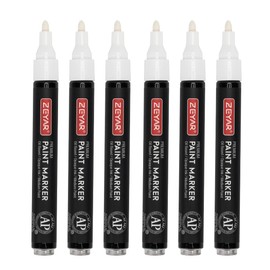 ZEYAR Permanent Oil-Based Paint Markers, Medium Point, Waterproof ink, Expert of Rock Painting, Great on Mug, Rock, Glass, Canvas, Metal and more (6 White)