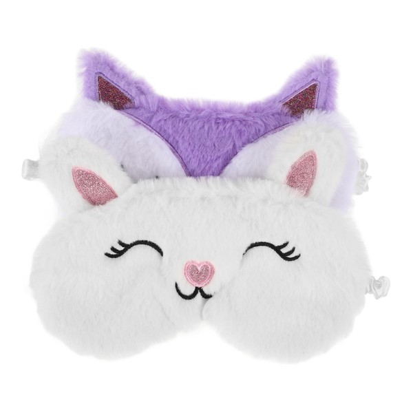 Healvian 2pcs Cute Plush Eye Mask Fluffy Shaped Sleep Masks