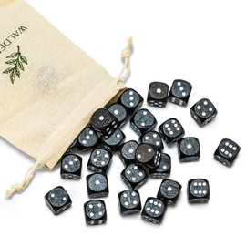 Waldfelsen® 6, 12, 20, 30 or 50 High-Quality Wooden Dice Made of Real Beech Wood by Waldfelsen® Eye Cube Play Cube Made of Wood in 16 mm Standard Dice with Fabric Bag Dice Set (Black, Pack of 30)