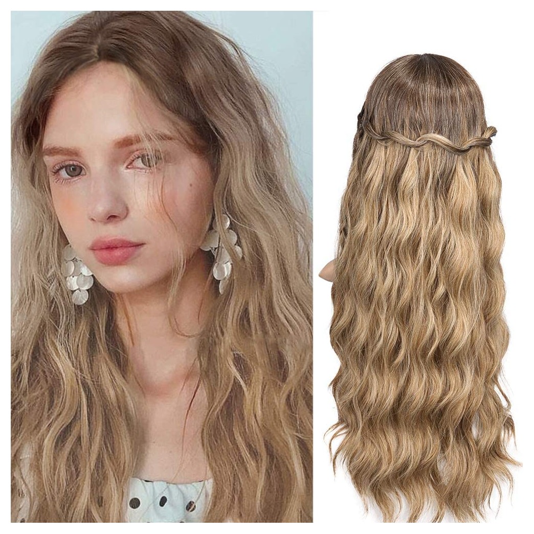 Lady Miranda Ombre Wig Brown to Ash Blonde High Density Heat Resistant Synthetic Hair Weave Full Wigs for Women (4-Blonde)