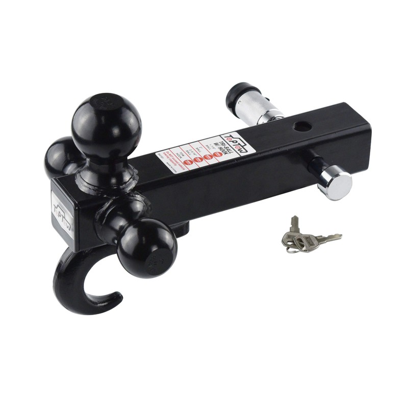 TOPTOW 64181L Trailer Receiver Hitch Triple Ball Mount with Hook,
