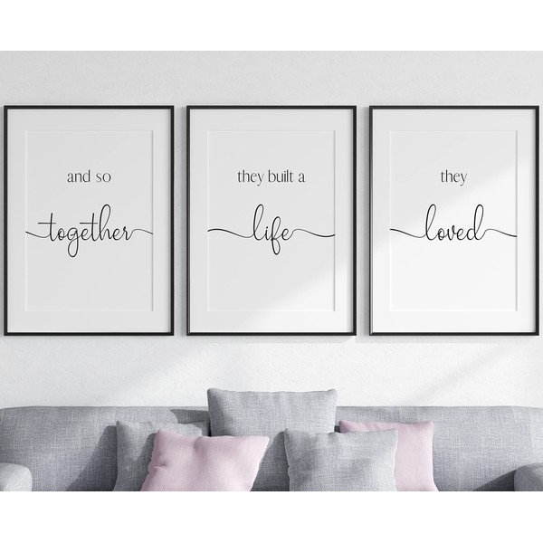 Family Quote set of 3 Unframed Prints, Together They Built A Life They Loved Home Wall Art Decor, Family Art Poster, Couple New Home Decor (A3)
