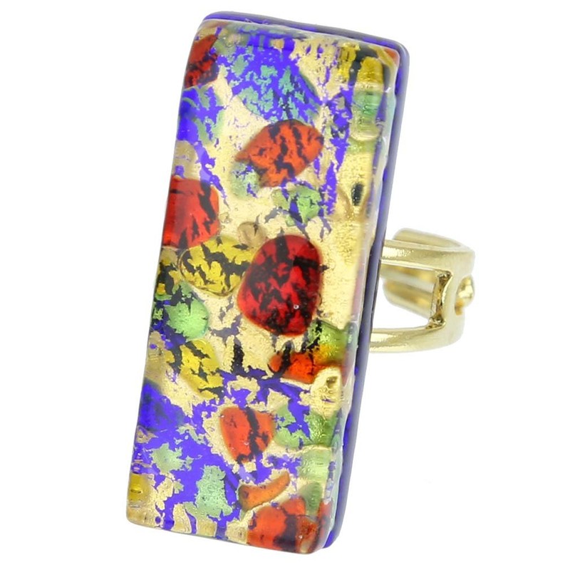 GlassOfVenice Murano Glass Venetian Reflections Rectangular Adjustable Ring - Golden