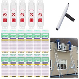 Ladder Tags, Waterproof Ladder Inspection Tags- 5 Holders and 10 Ladder Inspection Tag Inserts with 1 Pen & 10 Cable Ties, Inspection Record Kit for All Ladder Types Protect Ladder Safety