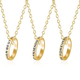BFF Best Friends Necklace Rings for Women Men Initial Letter Best Friend Forever Love Heart Rings Necklace for 2 3 Teen Girls Gradution Jewelry Set, Rhinestone,