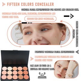 15 Colors Concealer Makeup Palette,Color Corrector Cream Contour Makeup Palette,Full Coverage Face Contouring Foundation,Color Correcting Concealer Palette with Foundation Brush