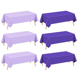 Just Shimmer 6 Pieces Purple Series Rectangle Tablecloth, 54x72 Solid Color Waterproof & Spillproof Disposable Plastic Table Cover, Durable Party Tablecloth for Dining, Buffet, Picnic, Outdoor Events