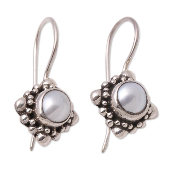 NOVICA Artisan Handmade Pearl Drop Earrings Sterling Silver White Indonesia