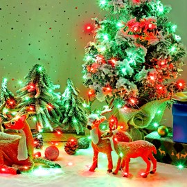 Enhon 6 Pack Christmas Fairy String Lights Timeable, 16.5ft Red Green 50 LED Copper Wire Light String Battery Operated, Christmas Fairy Lights for Indoor Outdoor Decorations