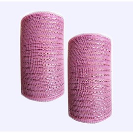 YYCRAFT 2 Pack 6 Inch Metallic Poly Mesh Ribbon (Total 20 Yards,Pink)