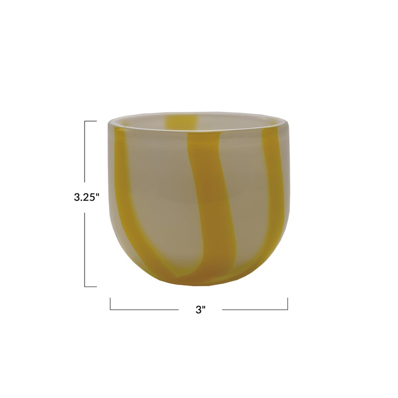 Creative Co-Op Round Soda Glass Tealight/Votive Holder with Stripes, White
