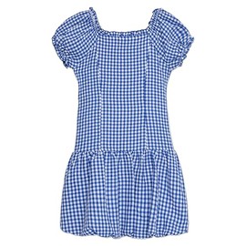Speechless Girls' Gingham Cotton Drop-Waist Bubble Knee Length Dress,Cobalt,10