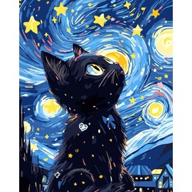 YECFWVRXHTS 5D Diamond Painting Kit for Adults, Starry Sky Cat, 12 x 16 Inch, Not Foldable