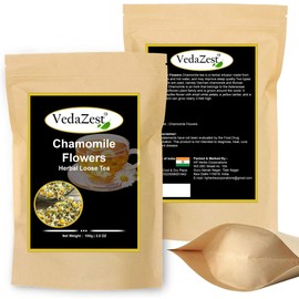 VedaZest Chamomile Flower Loose Tea100g/3.5 oz | Chamomile Flowers Herbal Tea (Matricaria Chamomilla) | Organic Chamomile Whole Flower, Loose Leaf, Tea Leaves