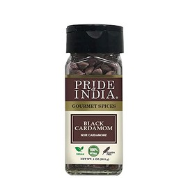 Pride of India - PACK of 6 - Black Cardamom Whole – Cardamom Pods – Firm & Smoky Flavor – Freshly Dried – Ideal for Indian & Asian Cooking – Easy to Use – 1 oz. Small Dual Sifter Bottle
