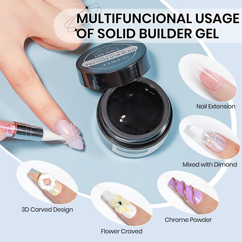 SUPWEE 3D Gel Nail Art Set, Solid Builder Gel, Semi-Firm