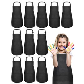 IAGBIBUI kids Apron, 12 Pack Kids Aprons For Girls Boys, Children Art Painting Aprons Kitchen Classroom Cooking Baking For Age 6-13 Years(Black)
