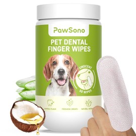 PawSono Dog Teeth Cleaning Wipes, Fresh Breath Pet Dental Finger Wipes for Dogs & Cats, Dog Dental Wipes Teeth Wipes, Lick-Safe Pet Toothbrus for Easy Removal of Tartar Buildup, Unscented, 50 PCS