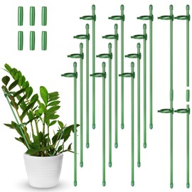 meekoo 12 Pcs Adjustable Plant Support Stakes Garden Single Stem Support Stake Plant Cage Support Rings with Plant Clips and Connect Pipe for Orchid Rose Tomato, 12 Inch (Green)