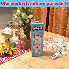 Funwares Wooden Blocks Stacking Game, Tumbling Tower and Balance Game, Family & Party Fun, Game for Kids and Adults, Ages 6+, Easter Bunny Stack, The Bunny-Themed Wood Blocks Stacking Game