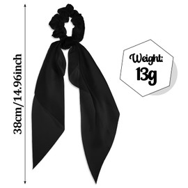 Mabor 2 Pcs Knotted Bow Satin Hair Scarf Scrunchies with Tail Hair Scrunchies Elastic Hair Scarf Ribbon Ponytail Holder for Women and Girls (Black)